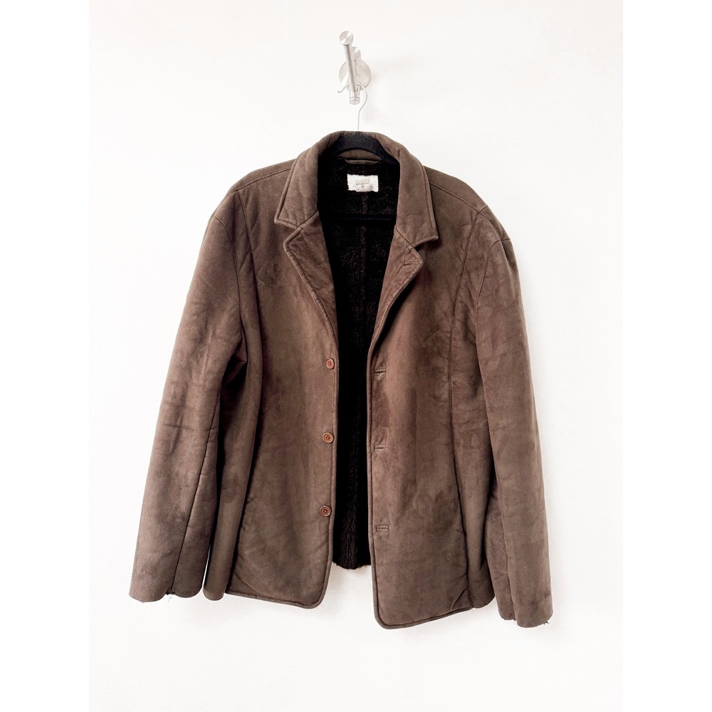 Armani Exchange AX‎ Mens Suede Faux Fur Lined Blazer Jacket Brown Large